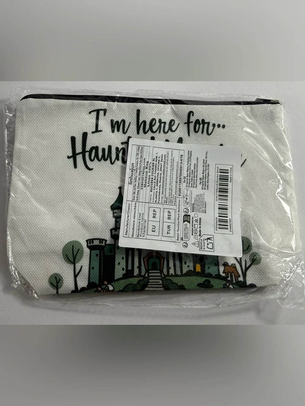 NWT-I’m Here For…Haunted Mansion Dual-Sided Artwork Linen Cosmetic Make-Up Bag